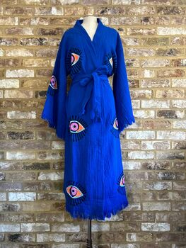 Long Organic Cotton Robe: Emerald Blue Eye, 5 of 6