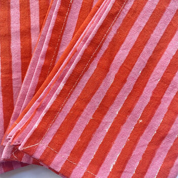 Pink And Red Stripe Cotton Napkins Set Of Four, 3 of 7
