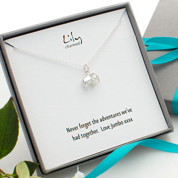 Elephant Charm Necklace With Personalised Message Card, 4 of 12