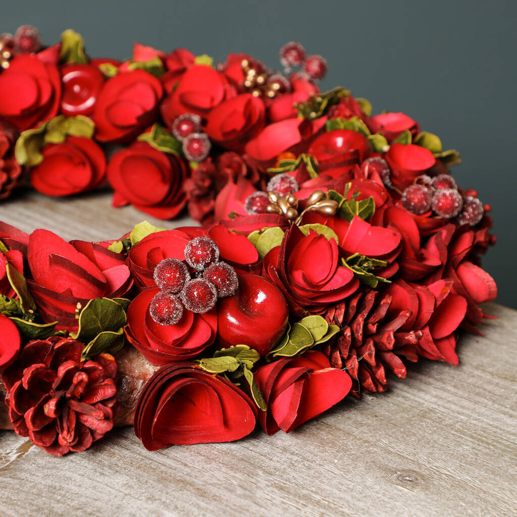 Personalised Giant Red Roses Christmas Wreath By Dibor