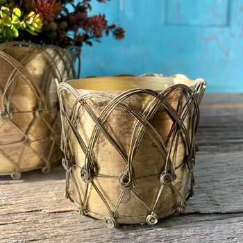 Two Brass Caged Planters Ltzkr028, 2 of 4