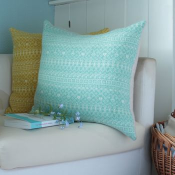 Fair Isle And Block Colour Knitted Square Cushion, 3 of 6