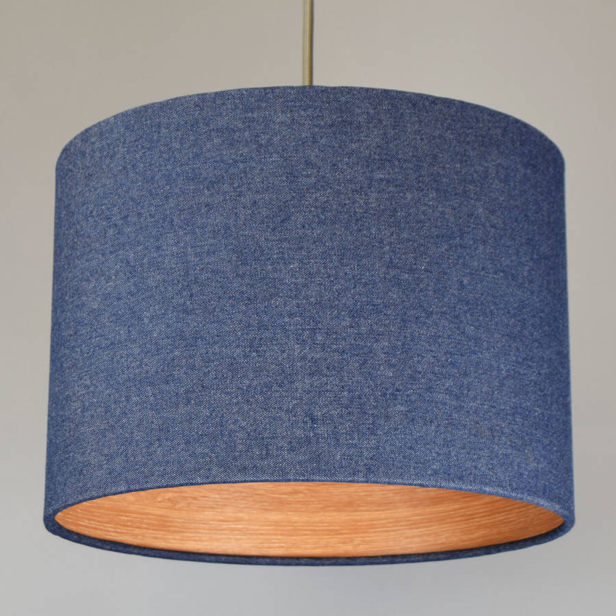 Denim Drum Lampshade With Choice Of Wood Lining By Quirk Denim Drum Lampshade With Choice Of Wood Lining