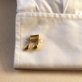 Music Note Gold Cufflinks Gift For Musicians 316 L Stainless Steel, 6 of 6