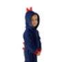 Dinosaur Onesie Navy Blue Super Soft Fleece With Red Spikes, thumbnail 1 of 4