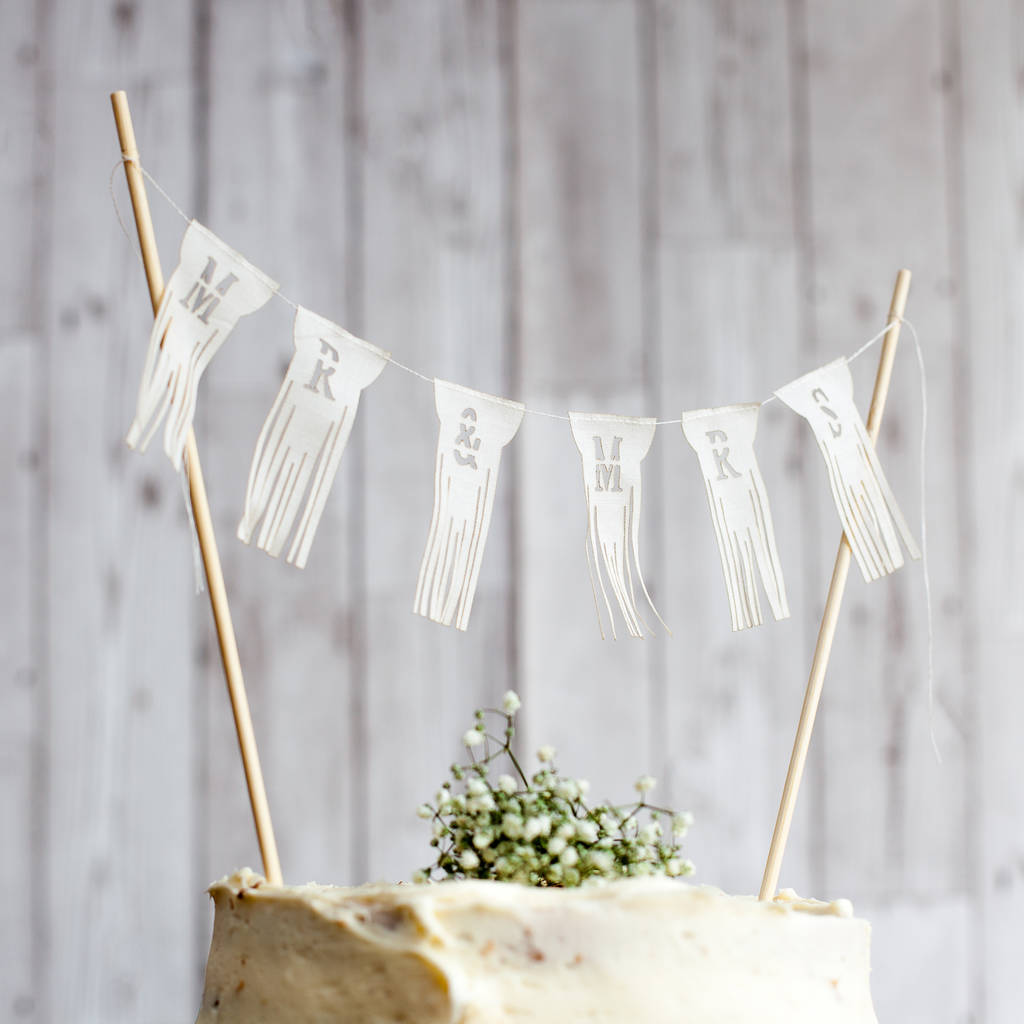 Mr and Mrs Cake Bunting Fringed Fabric Cake Topper