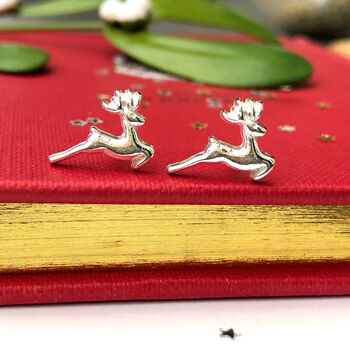 Sterling Silver Reindeer Christmas Earrings, 6 of 12