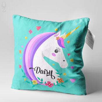 Personalised Floral Unicorn Name Cushion In Soft Chenille, 2 of 7