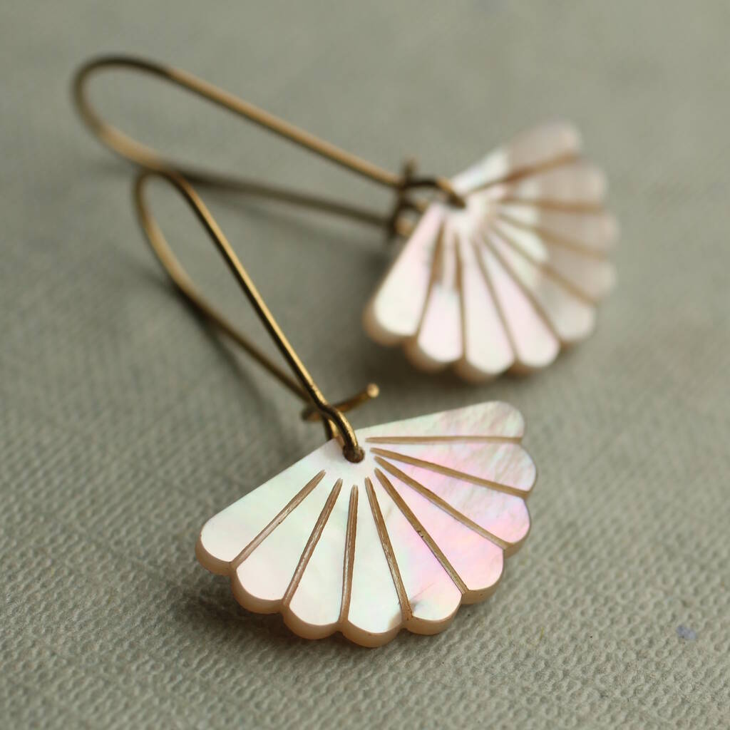 Mother Of Pearl Bridal Art Deco Scallop Earrings, 1 of 12