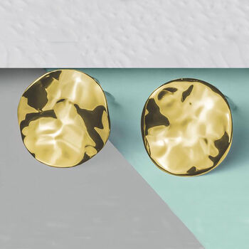 Gold Plated Silver Hammered Round Clip On Earrings, 3 of 8