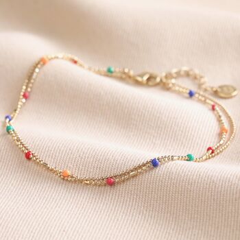 Rainbow Enamel Chain Layered Anklet In Gold Plating, 3 of 5