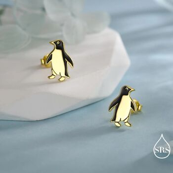 Enamel Penguin Stud Earrings In Sterling Silver, 6 of 11