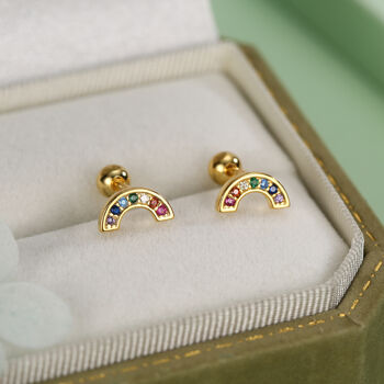 Sterling Silver Rainbow Cz 18 G Screw Back Stud Earrings, 7 of 12
