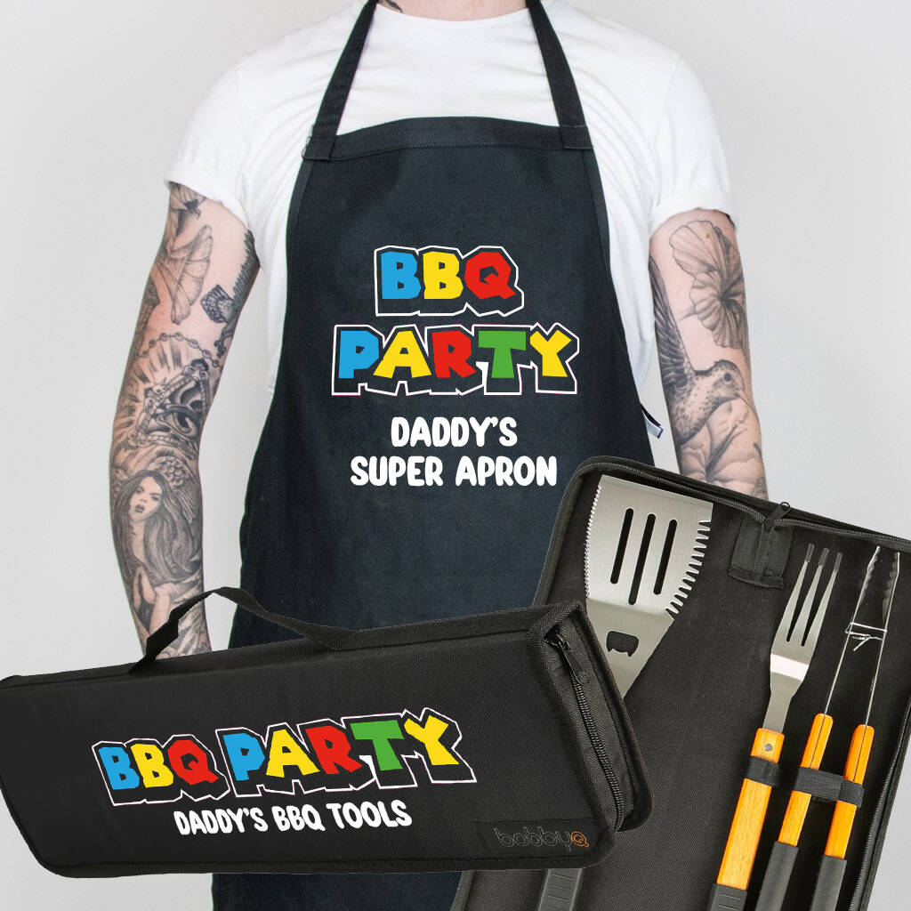 Personalised BBQ Party BBQ Tool And Apron Set, 1 of 4