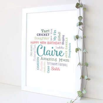 Personalised 40th Word Art Birthday Gift For Her, 2 of 7