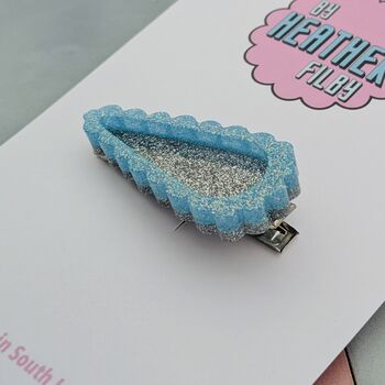 Blue And Silver Glitter Hair Clip / Something Blue Bridal Gift / Festive Party Hair Slide / Wedding Guest Accessory, 4 of 4
