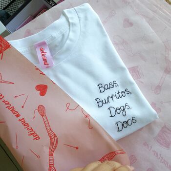 Personalised Hand Embroidered Men's White T Shirt, 4 of 12