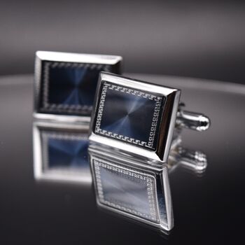 Silver Blue Rectangle Cufflinks Luxury Blue, 6 of 6