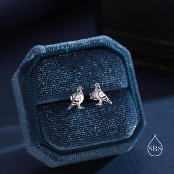Tiny Pigeon Bird Stud Earrings, 2 of 11