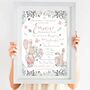 Personalised Keepsake Birth Print Floral Rabbits, thumbnail 2 of 7