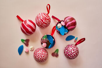 Trio Of Baubles In Swedish Design Filled With Swedish Candy, 3 of 12