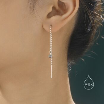 Mystic Black Cz Threader Earrings In Sterling Silver, 2 of 9