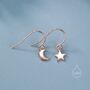 Asymmetric Moon And Star Dangle Drop Hook Earrings In Sterling Silver, thumbnail 8 of 12