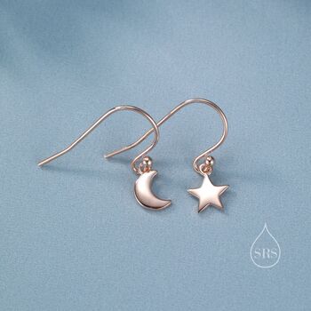 Asymmetric Moon And Star Dangle Drop Hook Earrings In Sterling Silver, 8 of 12