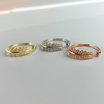 Sterling Silver Crystal Feather Adjustable Ring, 2 of 5