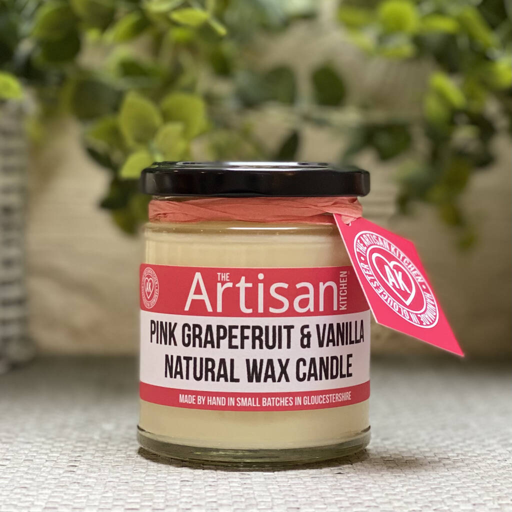 Pink Grapefruit And Vanilla Natural Soy Wax Candle By The Artisan Kitchen