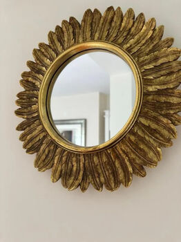 32cm Gold Sunburst Mirror Feather Leaf Decor Distressed Gift, 5 of 7