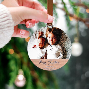 Family Photo Personalised Wooden Christmas Bauble, 6 of 8