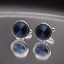 Silver Blue Cufflinks Round Luxury Gift, thumbnail 1 of 5