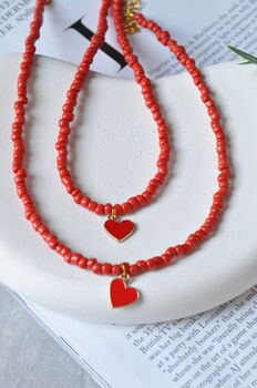 Glass Seed Bead Red Heart Necklace, 4 of 5