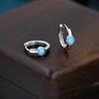 Blue Opal Dot Huggie Hoop Earrings Sterling Silver, thumbnail 5 of 12