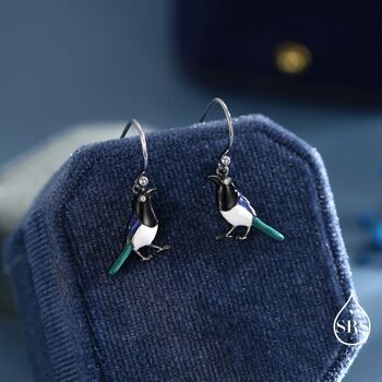 Sterling Silver Magpie Drop Hook Earrings, 2 of 10
