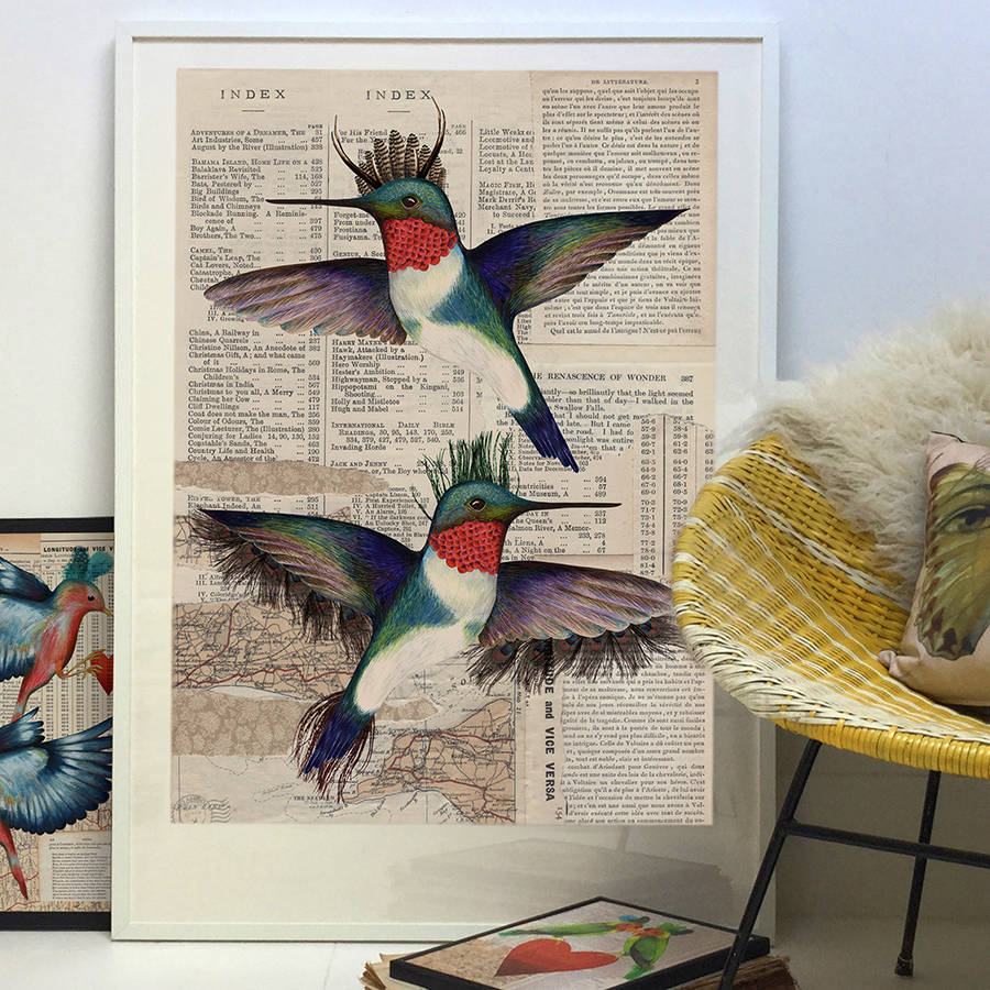 Painted Hummingbirds Antique Vintage Poster Art Print By Roo Abrook