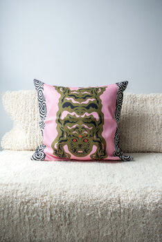 Pink And Green Tibetan Tiger Cushion Cover, 2 of 6