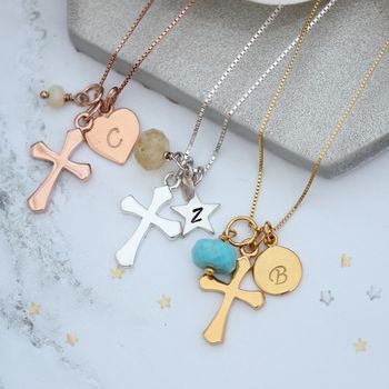 Personalised Cross Necklace With Birthstones, 5 of 12
