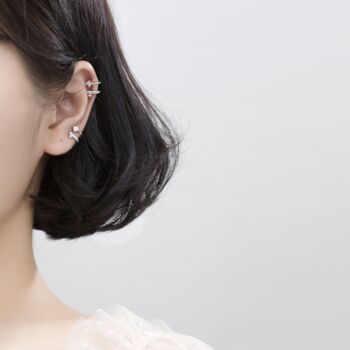 Sterling Silver Crystal Double Bar Ear Cuff, 2 of 4