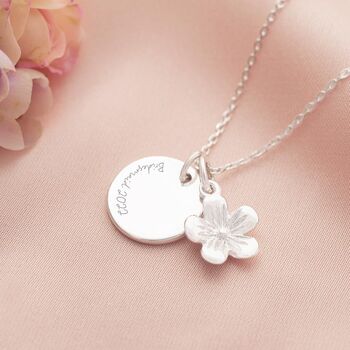 Sterling Silver Flower And Disc Message Necklace, 4 of 12