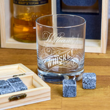Whiskey Label Birthday Bottle Box With Glass And Stones, 3 of 4