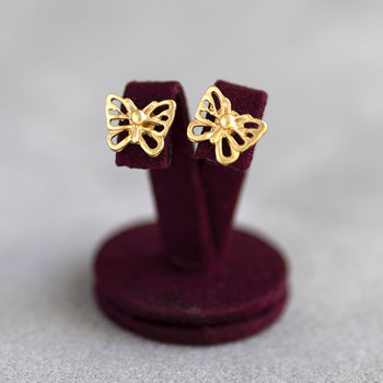 Gold Plated Outline Butterfly Earrings, 2 of 7