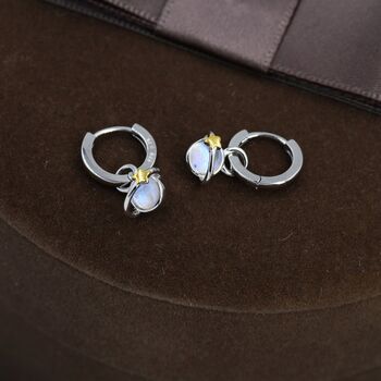 Sterling Silver Moonstone Planet And Gold Star Huggie Hoop Earrings, 6 of 11