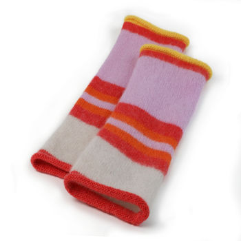 Pure Cashmere 'Stone' Wristwarmers With Stripe, 2 of 3