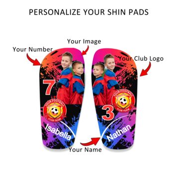 Personalised Shin Pads Kids Football Soccer Splash, 4 of 4