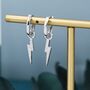 Sterling Silver Lightning Bolt Charm Huggie Hoop Earrings, thumbnail 1 of 11