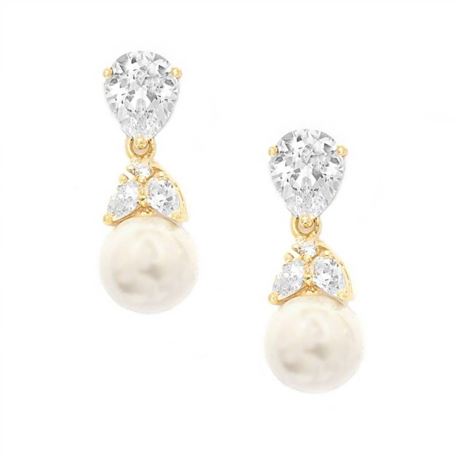 Gold Pearl Drop Bridal Earrings Isabella By Debbie Carlisle