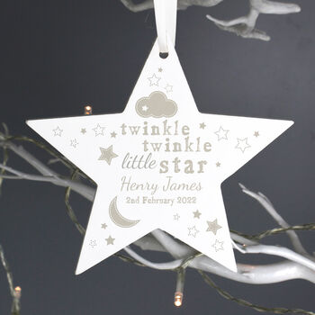 Personalised Twinkle Twinkle Wooden Star Decoration – Christening Or New Baby Gift, 3 of 4
