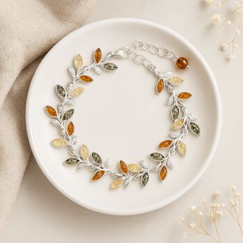 Baltic Amber Leaf Bracelet In Sterling Silver, 3 of 7
